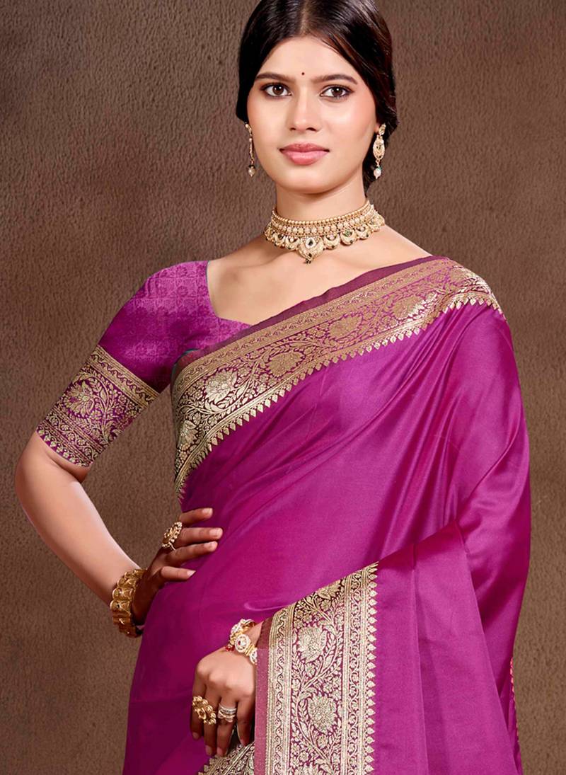 magenta purple silk blend woven work traditional saree