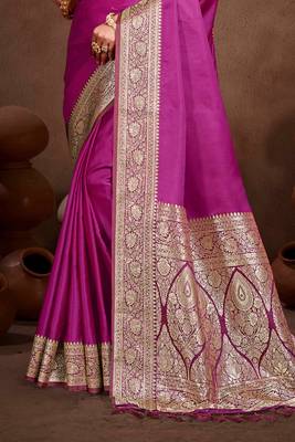 magenta purple silk blend woven work traditional saree 3