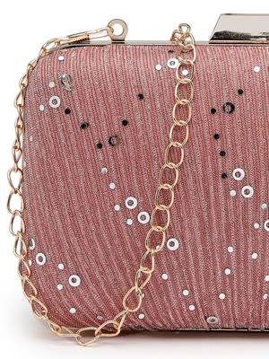 Anekaant woven reverie pink georgette pleated sequined fabric clutch 8