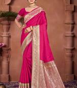 ruby pink silk blend woven work traditional saree