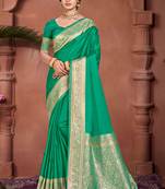 emerald green silk blend woven work traditional saree