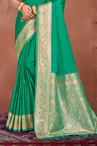 emerald green silk blend woven work traditional saree