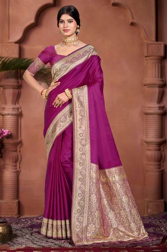 wine purple silk blend woven work traditional saree