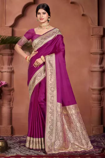wine purple silk blend woven work traditional saree