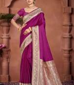 wine purple silk blend woven work traditional saree