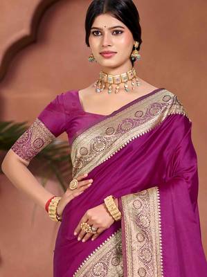 wine purple silk blend woven work traditional saree 2