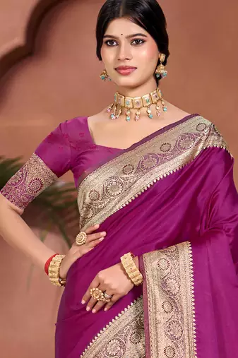 wine purple silk blend woven work traditional saree