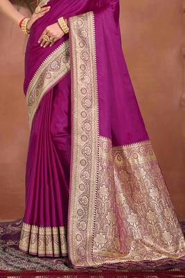 wine purple silk blend woven work traditional saree 3