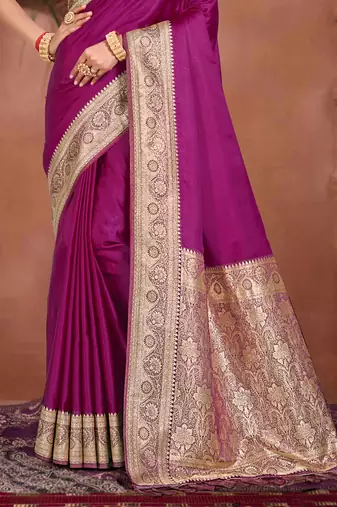 wine purple silk blend woven work traditional saree