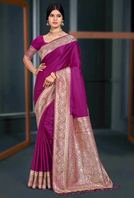 wine purple silk blend woven work traditional saree 1