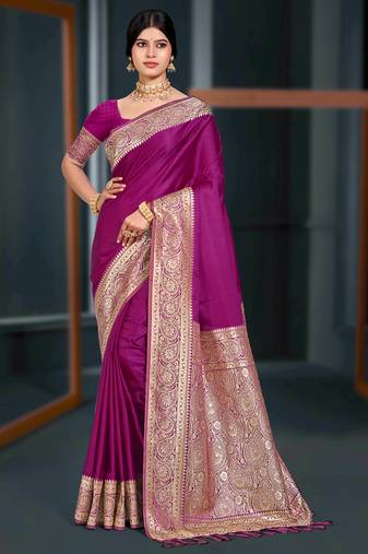 wine purple silk blend woven work traditional saree