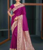 wine purple silk blend woven work traditional saree