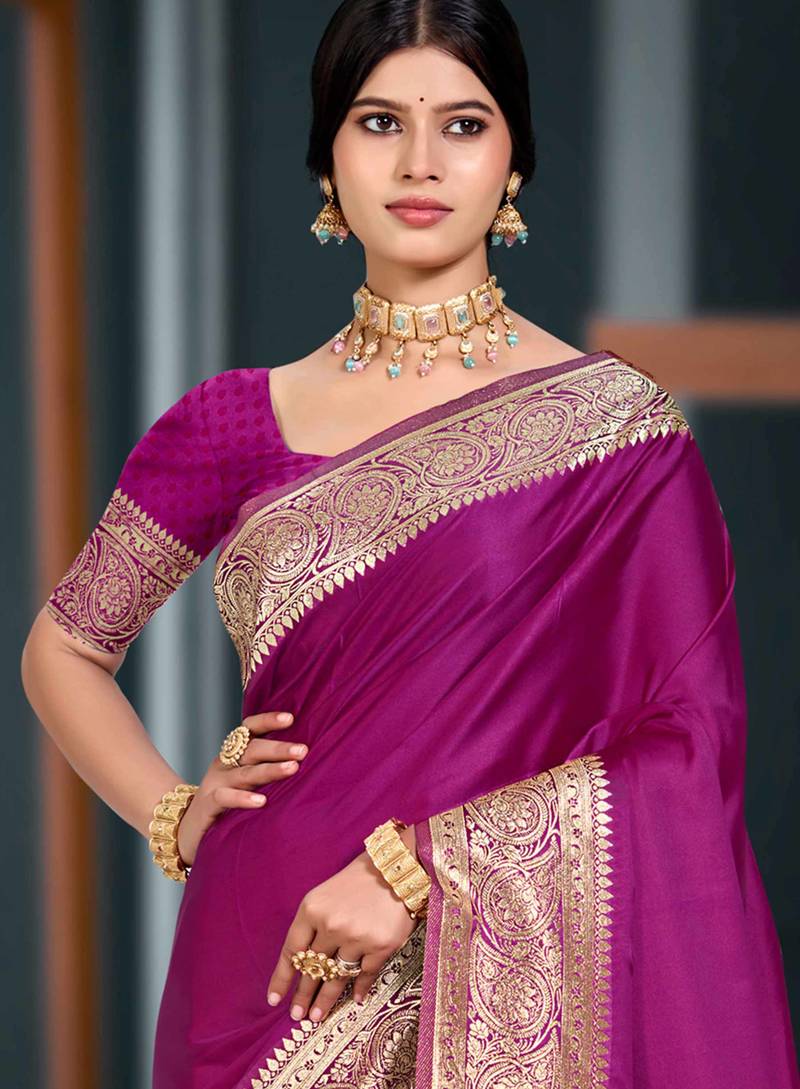 wine purple silk blend woven work traditional saree