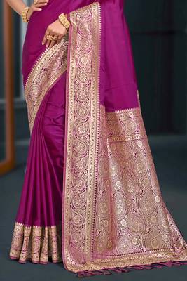 wine purple silk blend woven work traditional saree 3