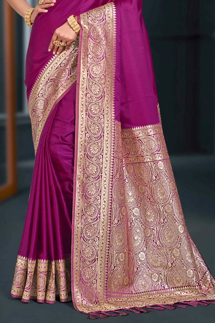 wine purple silk blend woven work traditional saree