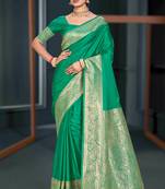 emerald green silk blend woven work traditional saree