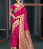 ruby pink silk blend woven work traditional saree