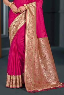 ruby pink silk blend woven work traditional saree 3