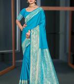sky blue silk blend woven work traditional saree