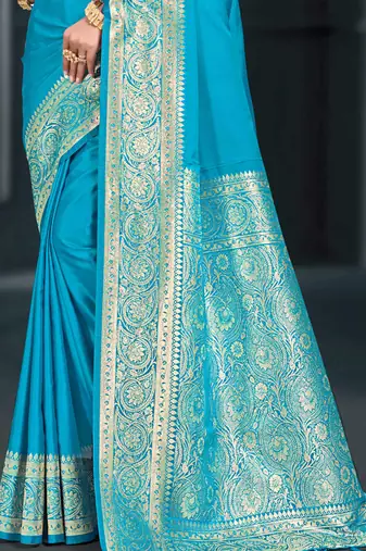 sky blue silk blend woven work traditional saree