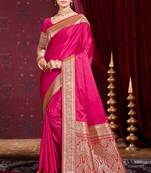 ruby pink silk blend woven work traditional saree