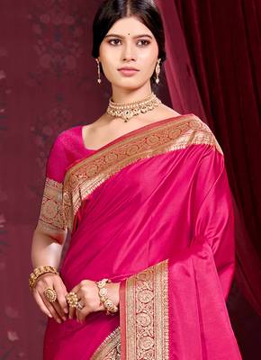 ruby pink silk blend woven work traditional saree 2