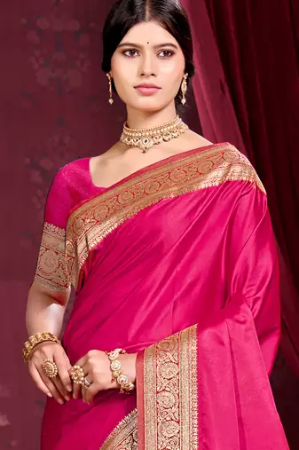 ruby pink silk blend woven work traditional saree