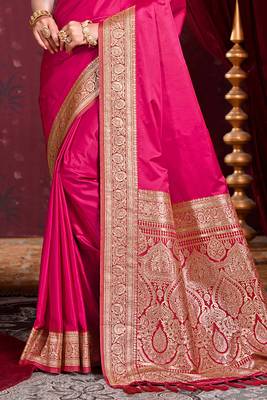 ruby pink silk blend woven work traditional saree 3