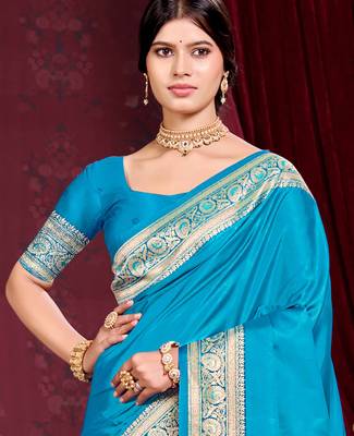 sky blue silk blend woven work traditional saree 2