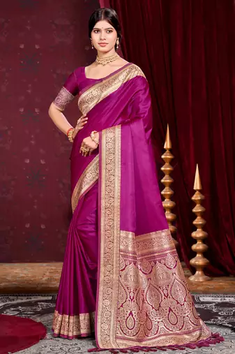 wine purple silk blend woven work traditional saree