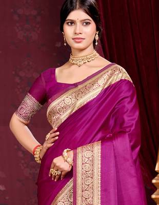 wine purple silk blend woven work traditional saree 2