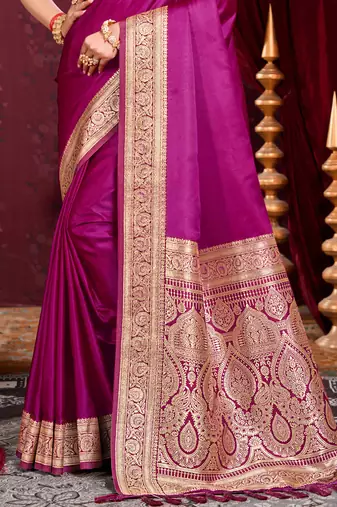 wine purple silk blend woven work traditional saree