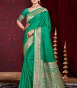 emerald green silk blend woven work traditional saree