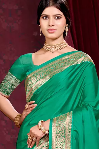 emerald green silk blend woven work traditional saree