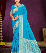 sky blue silk blend woven work traditional saree