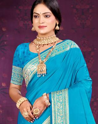 sky blue silk blend woven work traditional saree 2