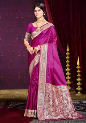 wine purple silk blend woven work traditional saree 1