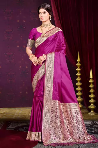 wine purple silk blend woven work traditional saree