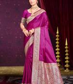 wine purple silk blend woven work traditional saree