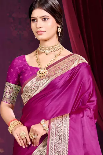 wine purple silk blend woven work traditional saree