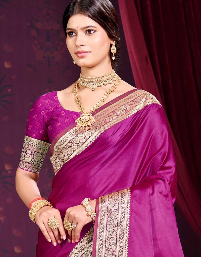 wine purple silk blend woven work traditional saree