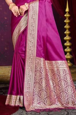 wine purple silk blend woven work traditional saree 3