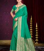 emerald green silk blend woven work traditional saree