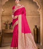 ruby pink silk blend woven work traditional saree