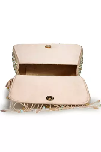 Anekaant blush & bead pink satin concentric beadwork embellished clutch