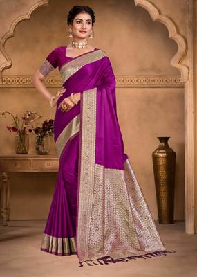 wine purple silk blend woven work traditional saree 1