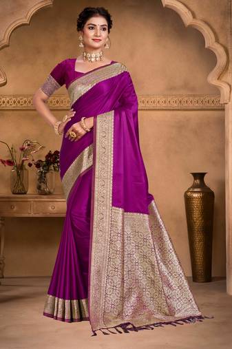 wine purple silk blend woven work traditional saree