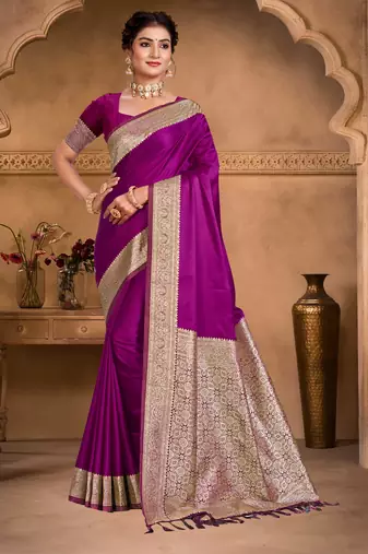 wine purple silk blend woven work traditional saree