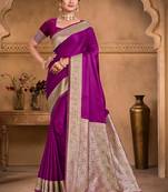 wine purple silk blend woven work traditional saree