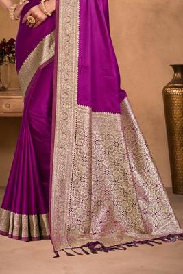 wine purple silk blend woven work traditional saree 3